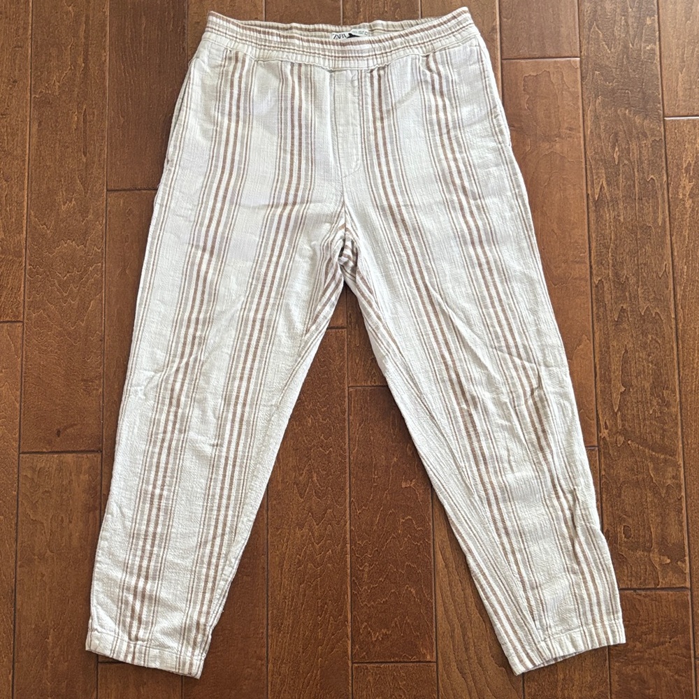 Zara Beige and White Striped Chinos